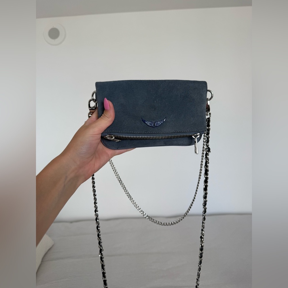 Zadig & Voltaire Rock Nano Clutch Blue Suede Women's Crossbody Bag